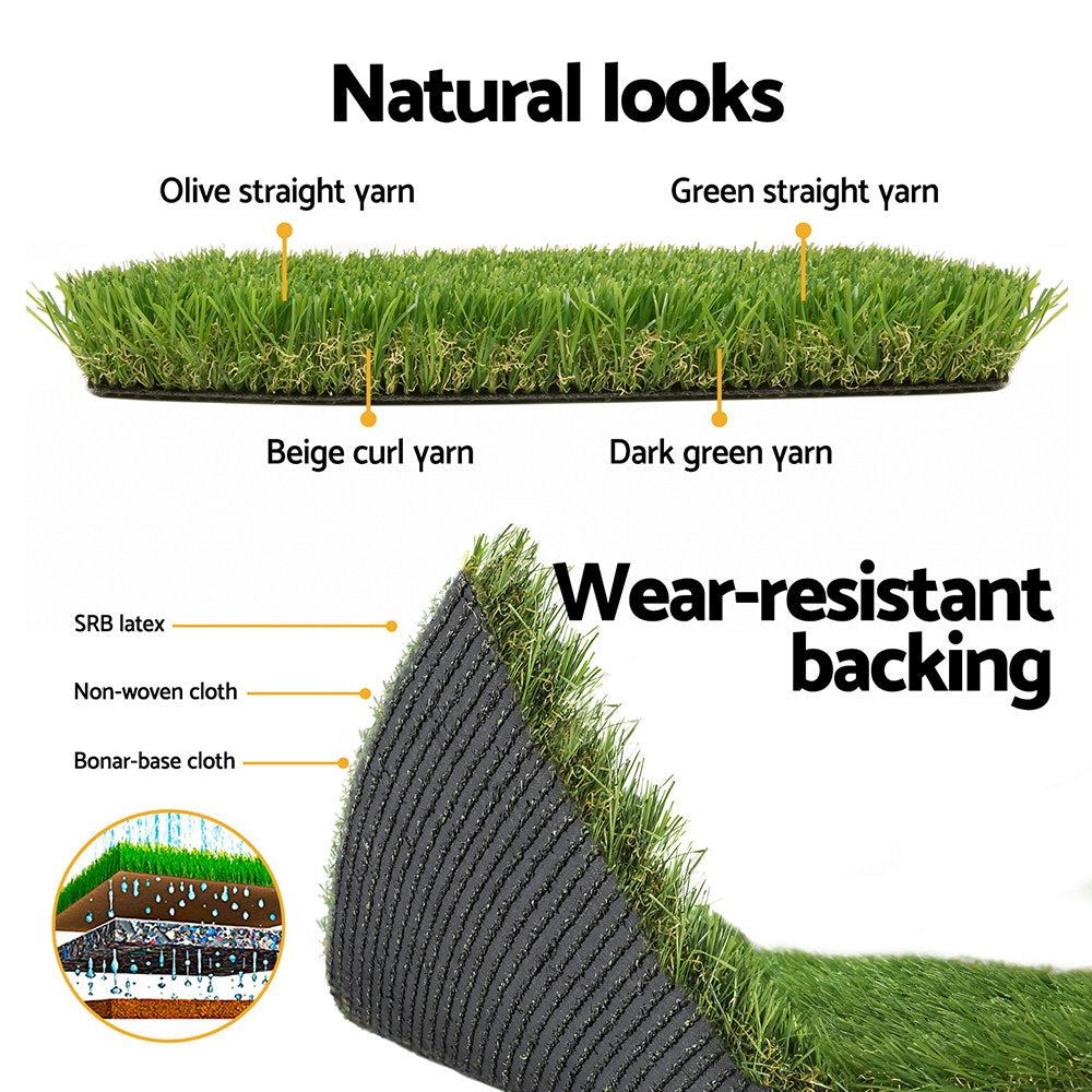 Primeturf Artificial Grass 35mm 2mx5m Synthetic Fake Lawn Turf Plastic Plant 4-coloured