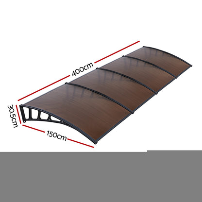 Instahut Window Door Awning Canopy 1.5mx4m Brown Sheet Black Plastic Frame