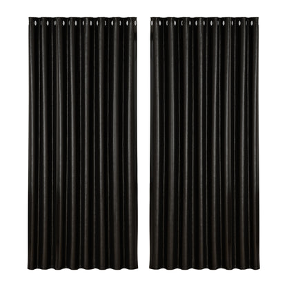 Artiss 2X Blockout Curtains Eyelet 300x230cm Black Shine