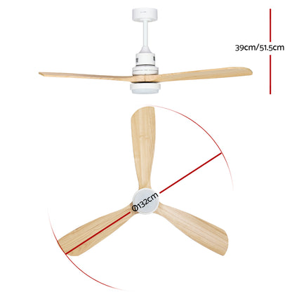 Devanti 52'' Ceiling Fan AC Motor LED Light Remote - Light Wood