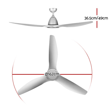 Devanti 64 Inch Ceiling Fan DC Motor w/Light w/Remote - Silver