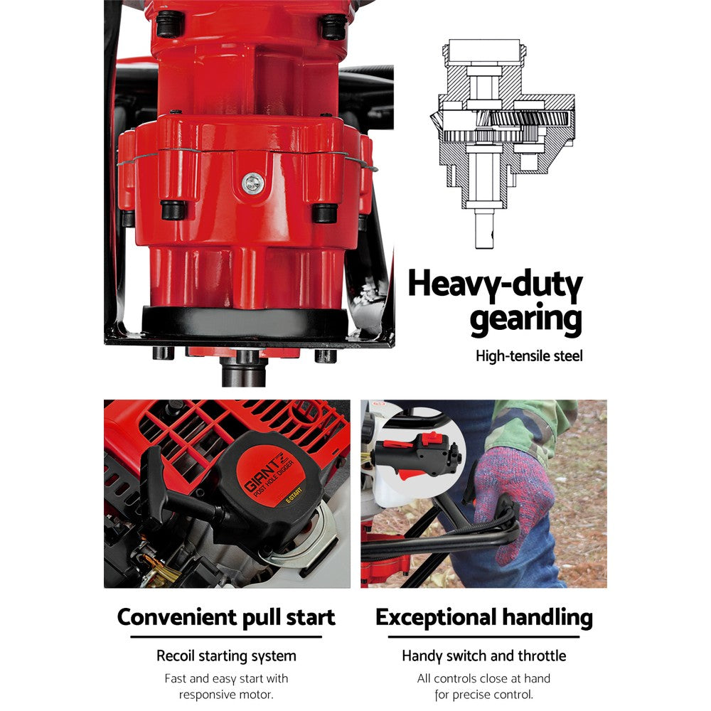 Giantz Post Hole Diggers 92CC Petrol Digger Extension Auger Bits