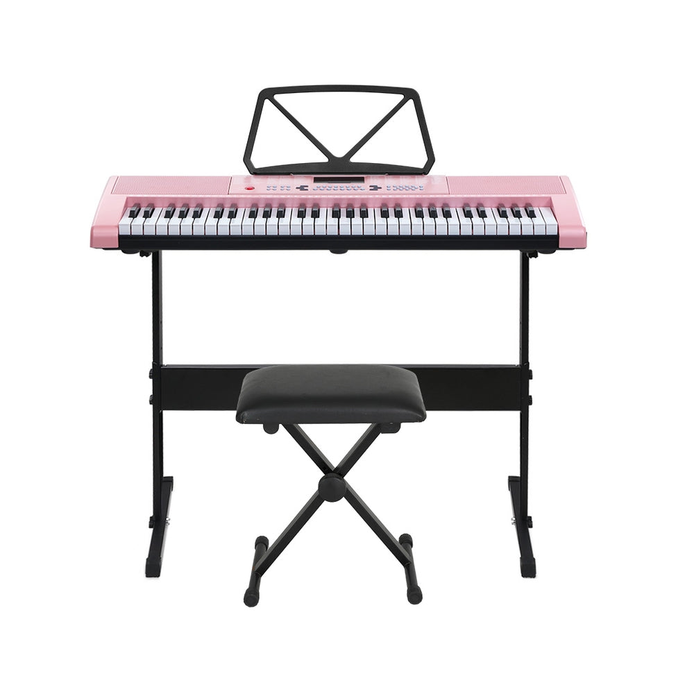 Alpha 61 Keys Electronic Piano Keyboard Digital Electric w/ Stand Stool Pink