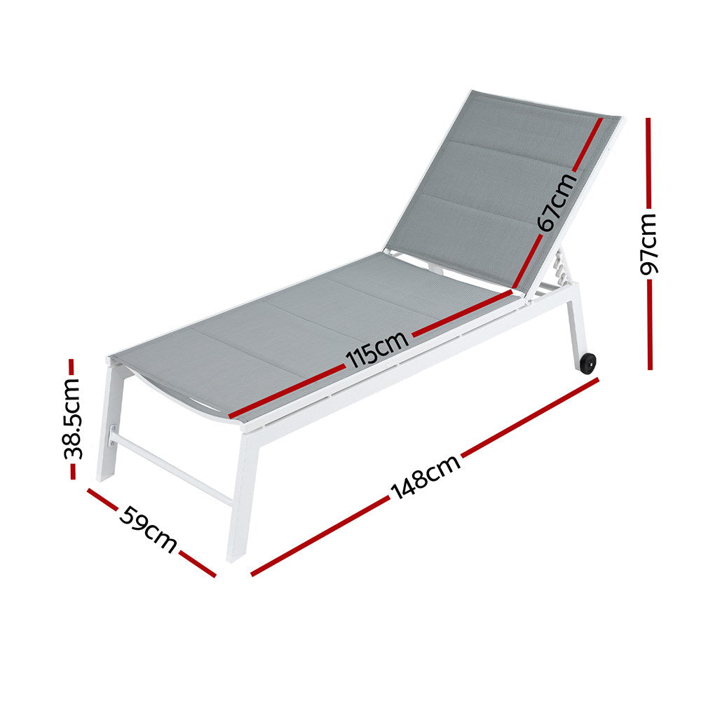 Gardeon Sun Lounger Chaise Lounge Wheels Patio Furniture Outdoor Setting White