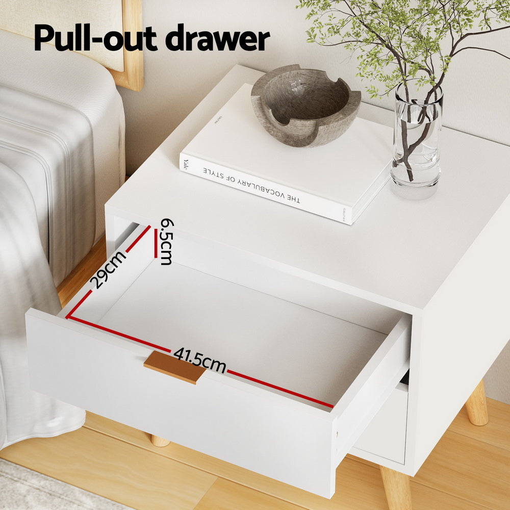 Artiss Bedside Table 2 Drawers - White