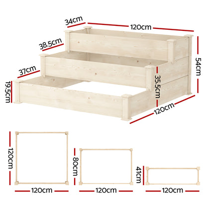 Green Fingers 3-Tier Wooden Raised Garden Bed Elevated Ground Vegetable Planter Box