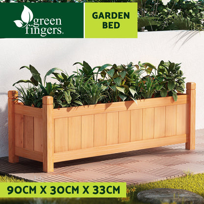 Green Fingers Garden Bed 90x30x33cm Wooden Planter Box Raised Container Growing