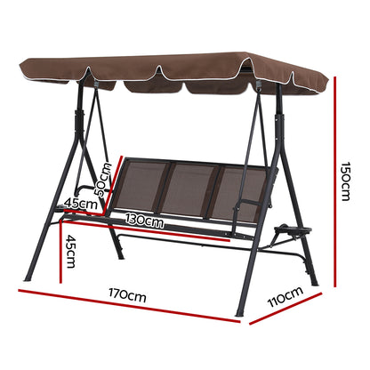 Gardeon Outdoor Swing Chair Garden Furniture Canopy Cup Holder 3 Seater Brown