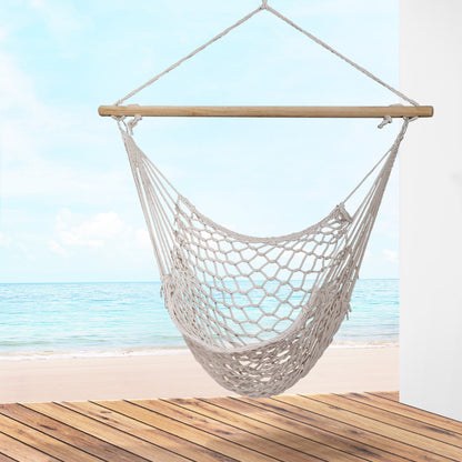 Gardeon Hammock Chair Outdoor Hanging Camping Mesh Indoor Cream