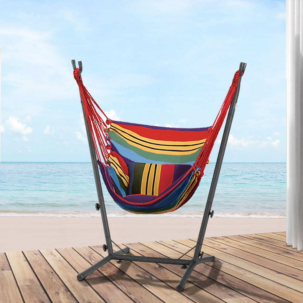 Gardeon Hammock Chair Outdoor Camping Hanging with Stand Rainbow