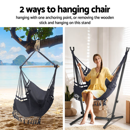 Gardeon Hammock Chair Outdoor Camping Hanging with Stand Grey