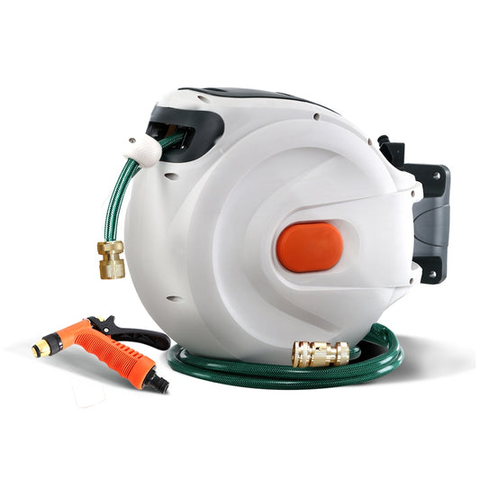 Greenfingers Water Hose Reel 20M Retractable Garden Brass Spray Gun Auto Rewind