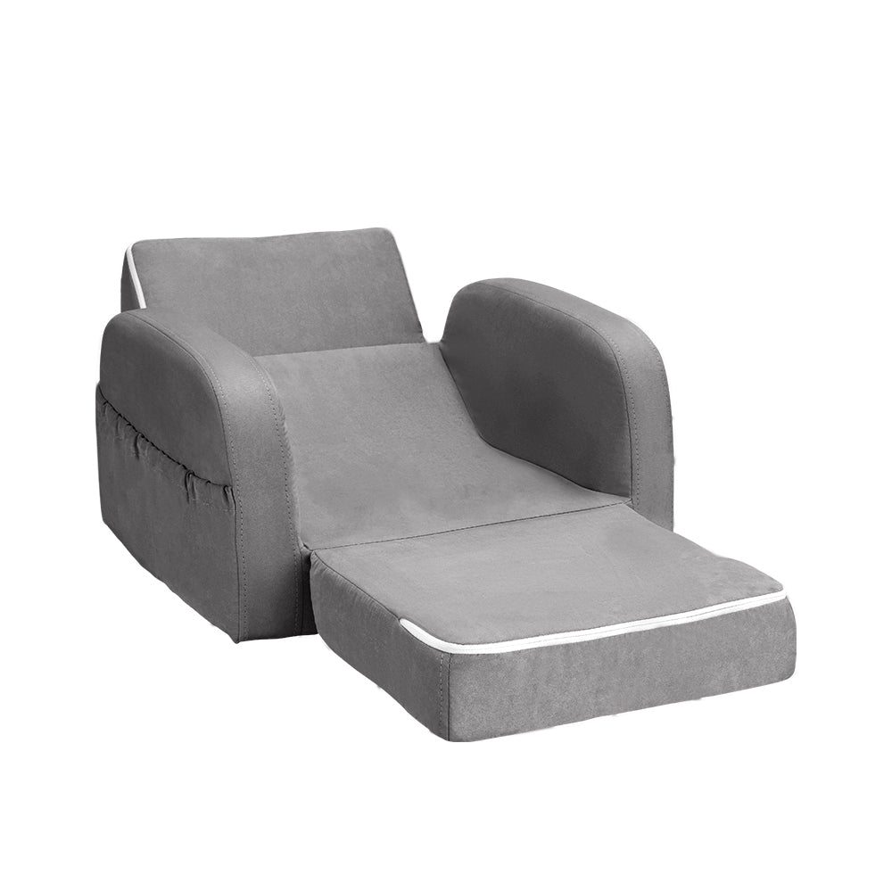 Keezi Kids Sofa 2 Seater Children Flip Open Couch Lounger Armchair Soft Grey