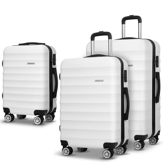 Wanderlite 3pcs Luggage Trolley Travel Suitcase Set TSA Hard Shell Case Strap White