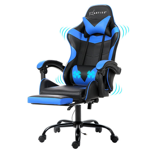 Artiss 2 Point Massage Gaming Office Chair Footrest Blue