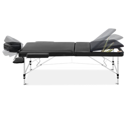 Zenses Massage Table 60cm Portable 3 Fold Aluminium Beauty Bed Black