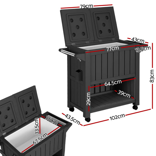 Gardeon Outdoor Storage Cabinet Box 80L Ice Bucket Cooler Rolling Serving Cart Kitchen Trolley