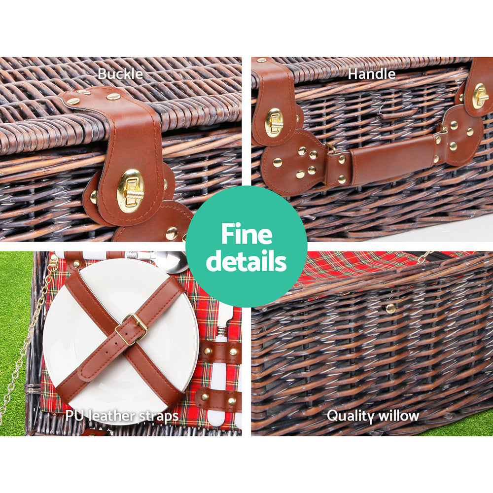 Alfresco 4 Person Picnic Basket Set Insulated Blanket Bag Red