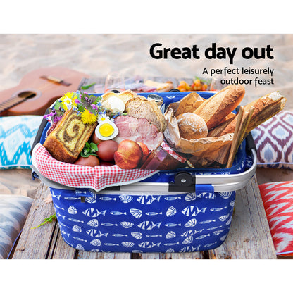 Alfresco Picnic Basket Folding Bag Hamper Food Insulated Storage