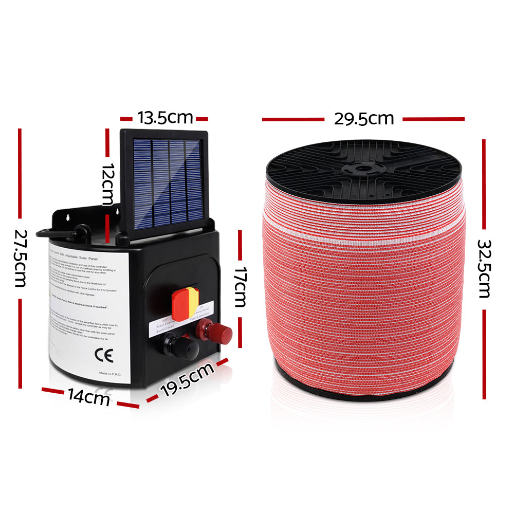 Giantz Fence Energiser 5KM Solar Powered Electric 2000M Poly Tape