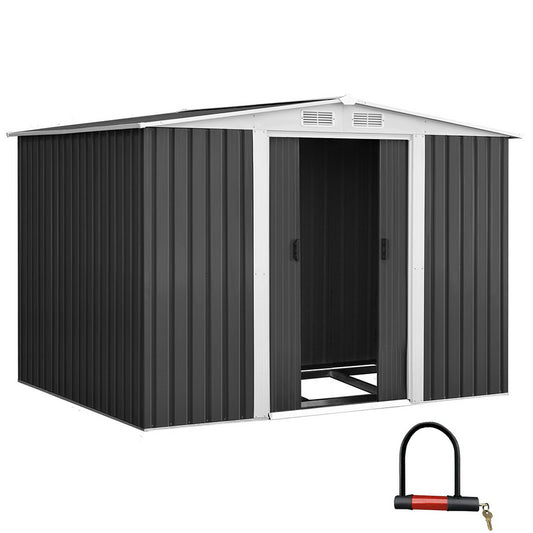 Giantz Garden Shed 2.58x2.07M w/Metal Base Sheds Outdoor Storage Double Door Tool