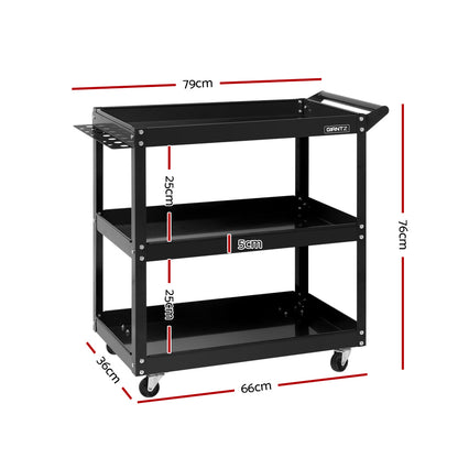 Giantz 3-Tier Tool Cart Trolley Workshop Garage Storage Organizer Black