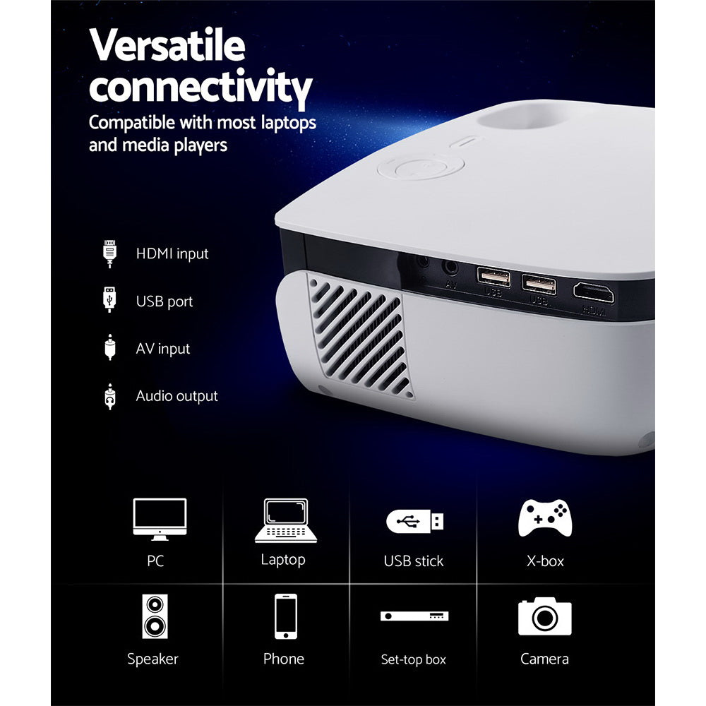 Devanti Portable Mini Video Projector 1080P Wifi Home Theater HDMI White