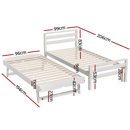 Artiss Bed Frame Single Size 2-in-1 Trundle Wooden White AVIS